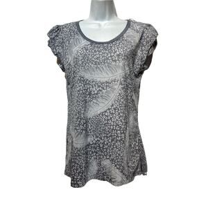 Vintage Suzie petite short Ruffle sleeve Gray feather shirt Size PL